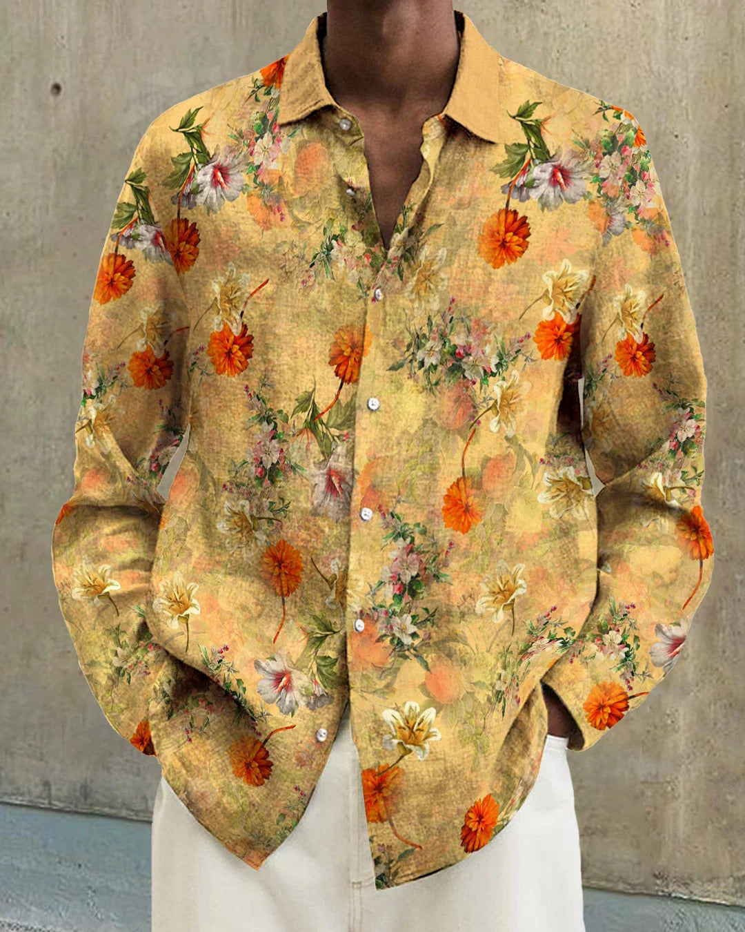 Long Sleeve Floral Shirt Fashion City Loose Men's Clothing Casual Pullover